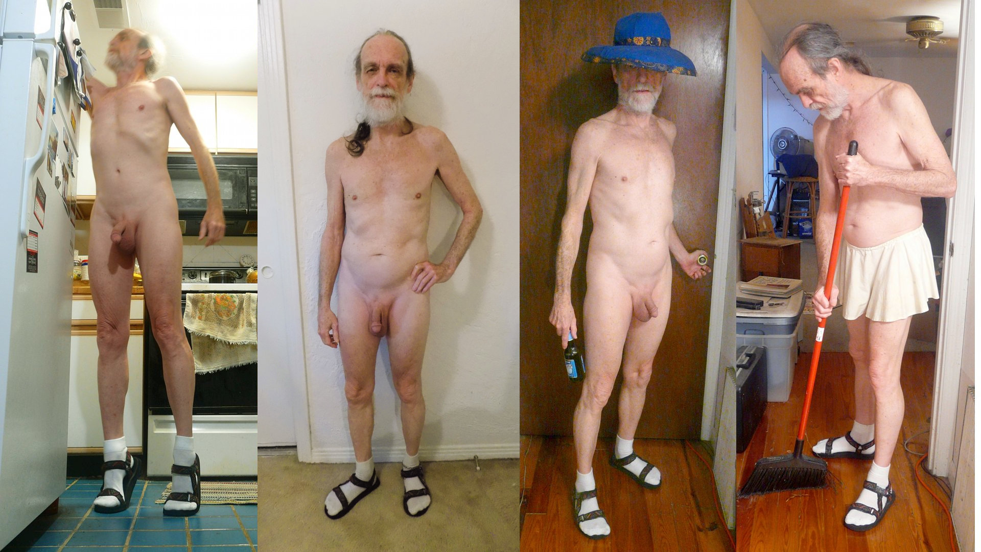 Four images of me in socks and sandals
